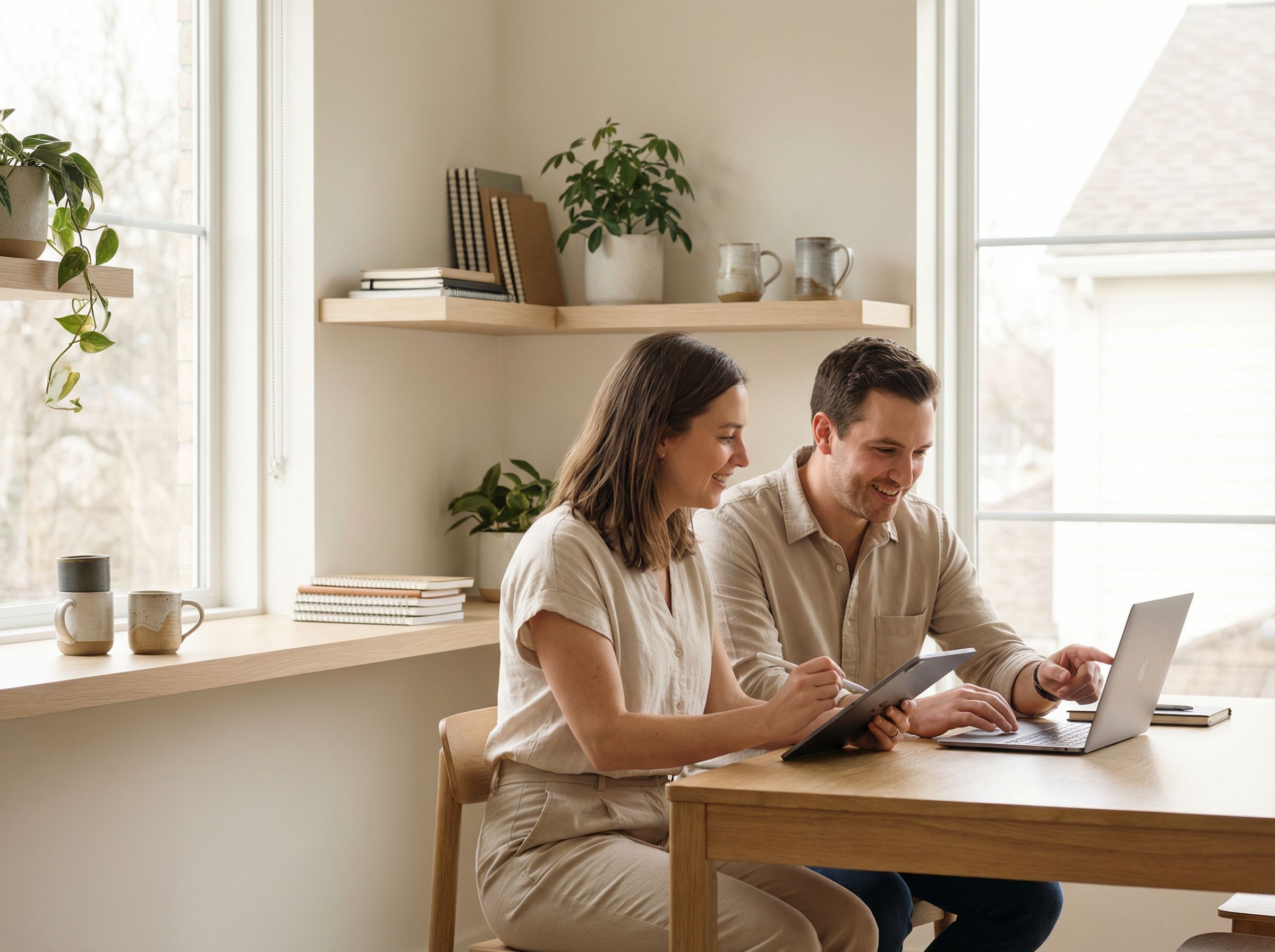 Multi-ethnic group in a business training session, collaborating with laptops. Includes presentation screen.